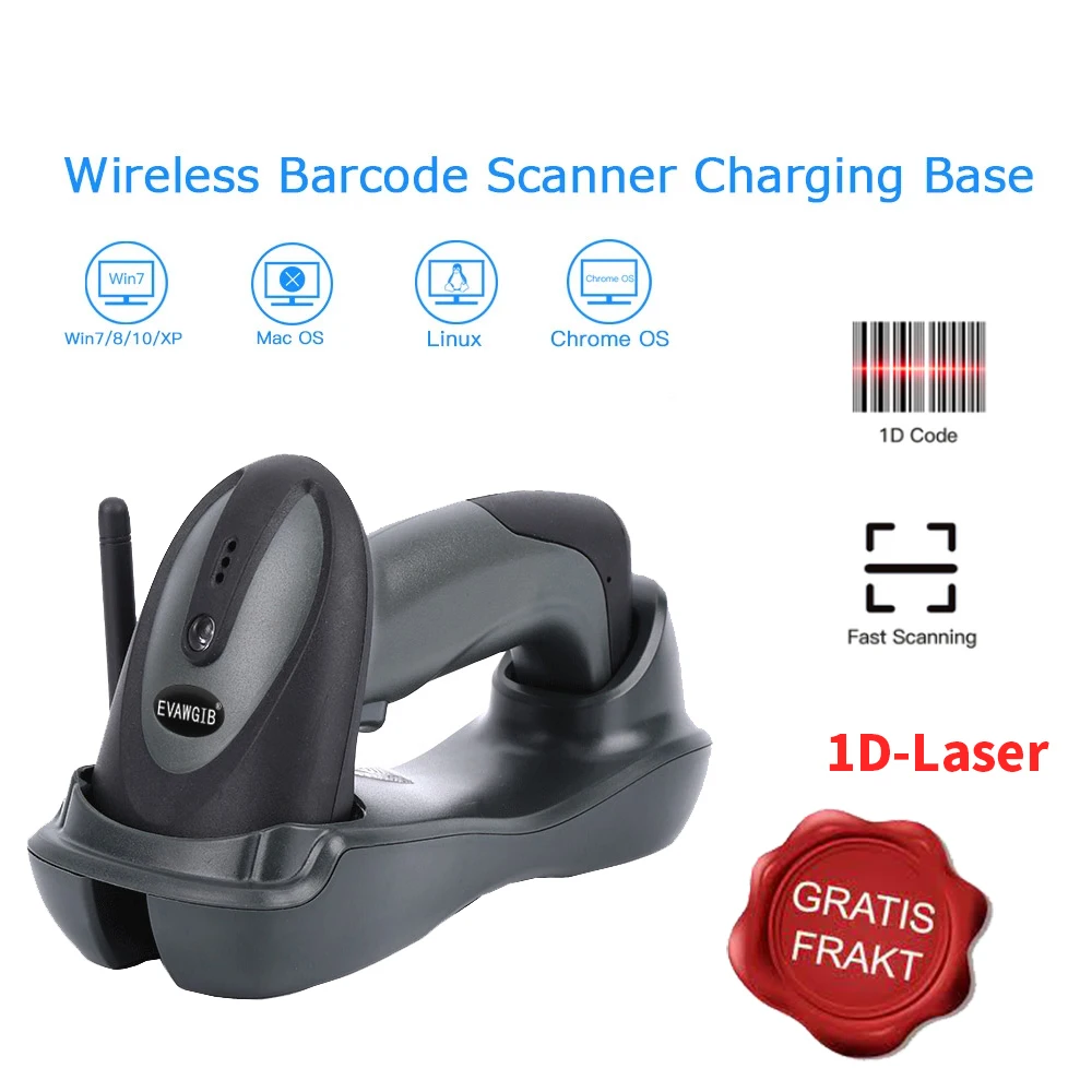 EVAWGIB 500m lang overfø ringsavstand strekkodeskanner Gul farge traland S QR-leser для lager 433MHz strekkodeleser med stativ