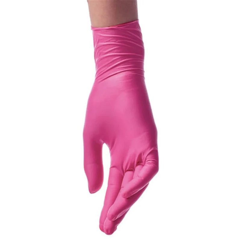 100 шт./корт. водонепроницаемые перчатки из ПВХ розового цвета нитриловые