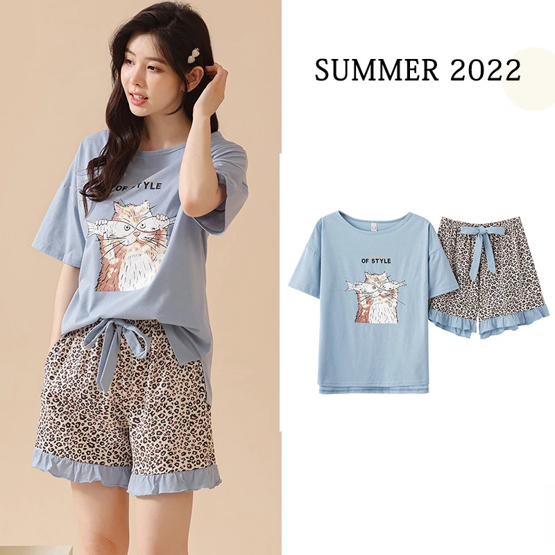 Summer Print Fashion Pajamas Women's Summer  Short-Sleeved Shorts Sweet Outwear 4XL Size Homewear