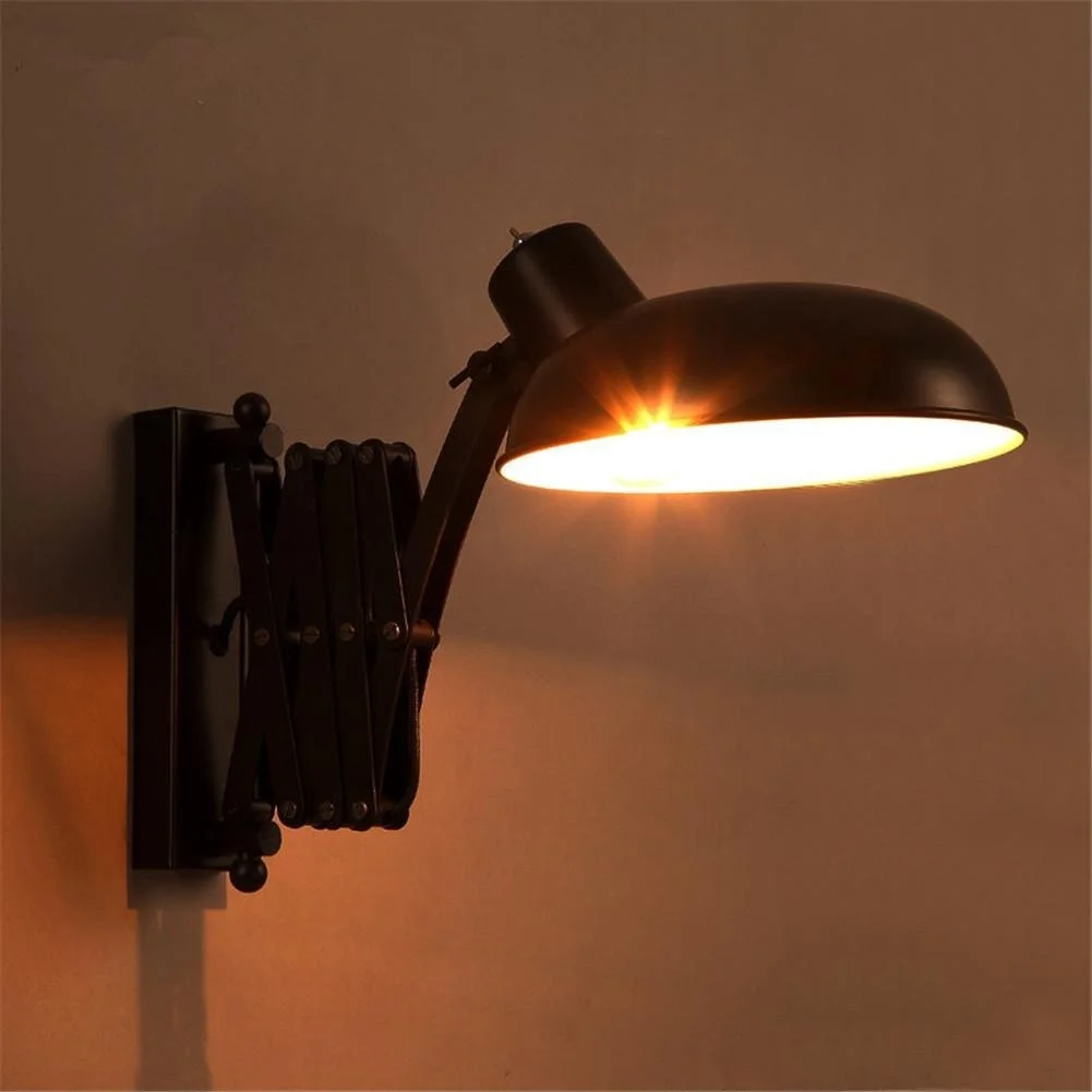 

American Retro Wall Light Industrial Style Dining Room Living Room Lights Decoratio Study Telescopic Wrought Iron Night Lamp