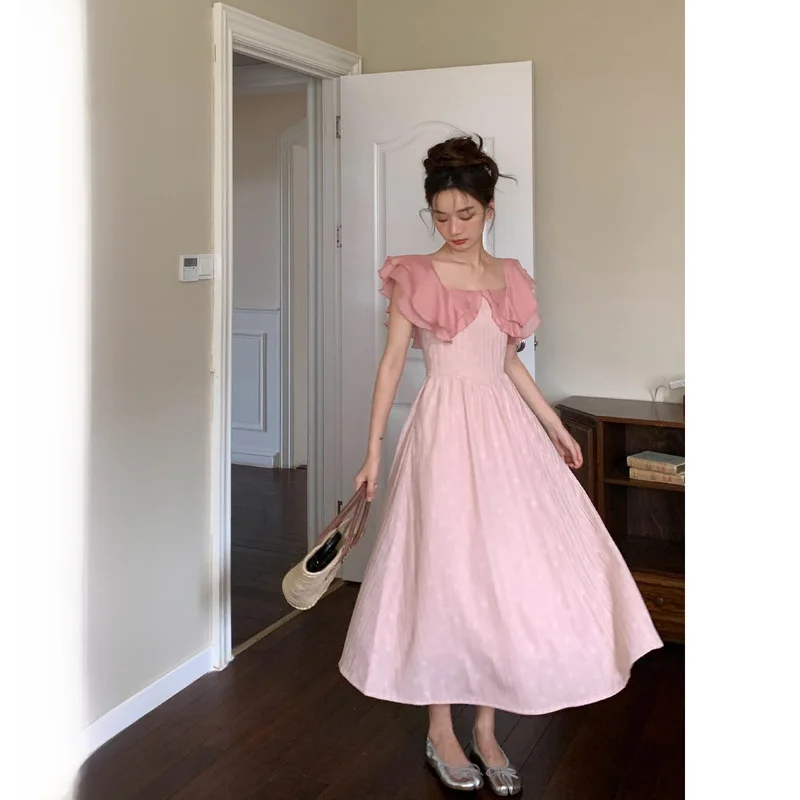 Xxning платье с вырезом и оборками новинка 2024 женские весенние облегающие талию