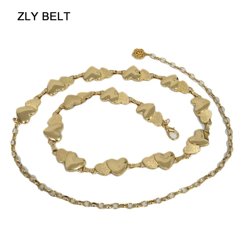 ZLY 2022 New Fashion Metal Belt Women Slender Type Elegant Golden Silver Heart Decoration Luxury Versatile Casual Style Belt