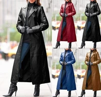 winter womens fashion cyberpunk leather long jacket casual loose button solid color coats lapel biker jacket plus size