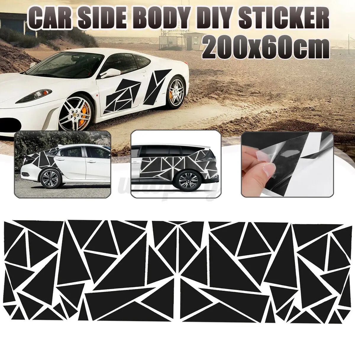 

Глянцевая черная боковая Глянцевая Геометрическая треугольная фотонаклейка