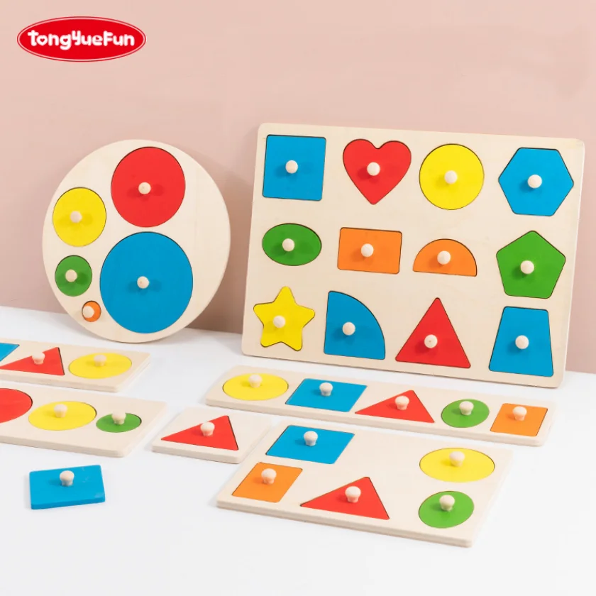 

Montessori Toy Shape Peg Puzzles Jigsaw Baby 12-18-24 Months With Knob For Infant-Toddlers Early Educational Best Gifts