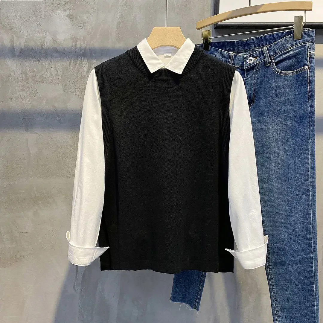 Жилет мужской однотонный с круглым вырезом деловая безрукавка вязаные свитера