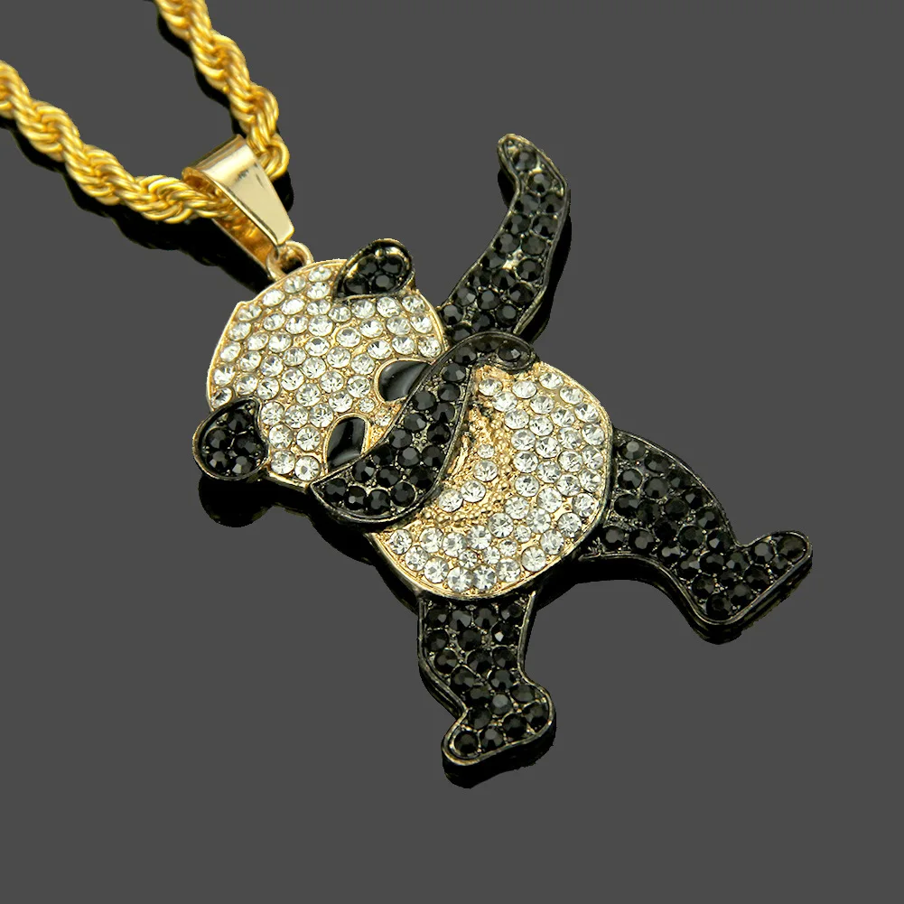 

Hip Hop Crystal Dancing Panda Pendant Necklace With Iced Out Miami Cuban Chain Choker Bling Necklaces For Men Women Kpop Jewelry
