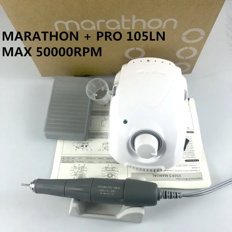 

MARATHON-Champion 3 PRO 105LN Handle 35K/45K/50K Electric Nail Drill STRONG 210 Micro Motor Grinding Machine For Nail Art Tools