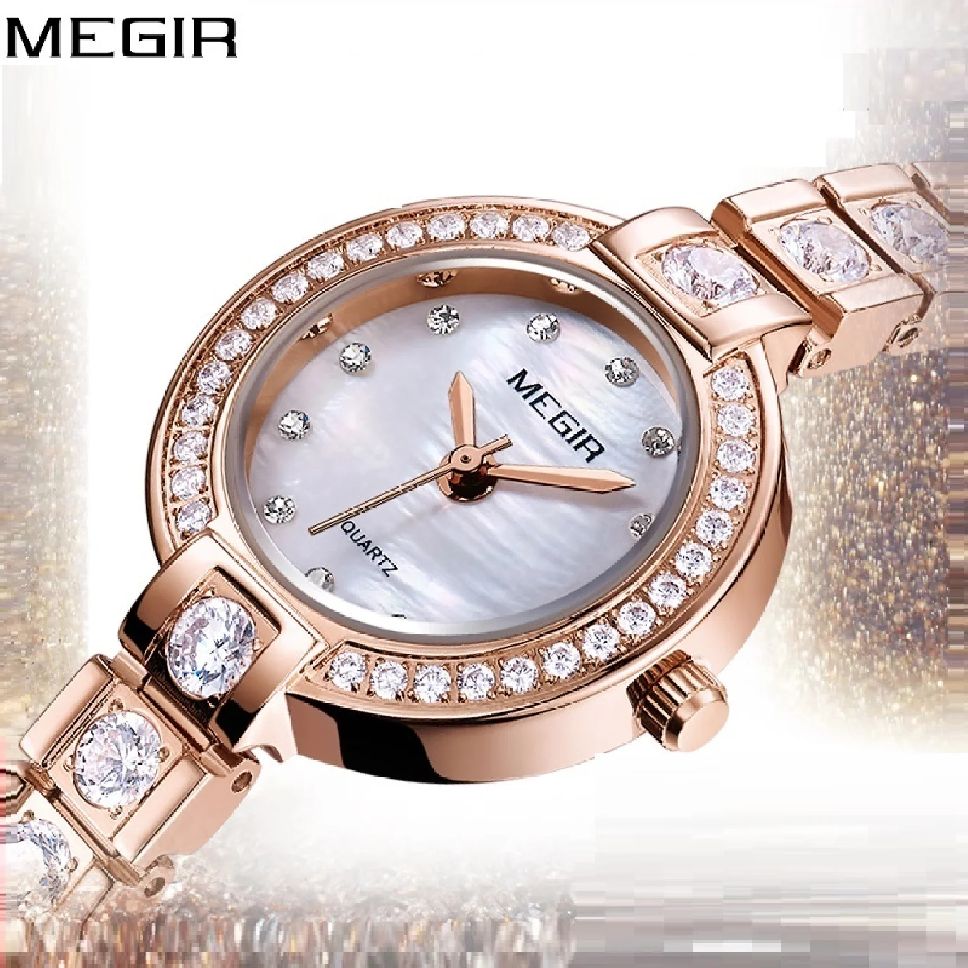 

MEGIR Women Bracelet Watches Top Brand Luxury Rose Brass Lover Ladies Watch Women Clock Waterproof Relogio Feminino Montre Femme
