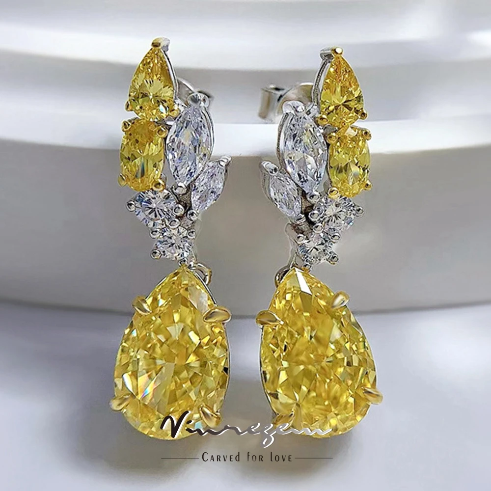 

Vinregem 18K White Gold 8*12MM Simulated Citrine Sapphire Gemstone Drop Earrings 925 Sterling Silver Jewelry Anniversary Gift