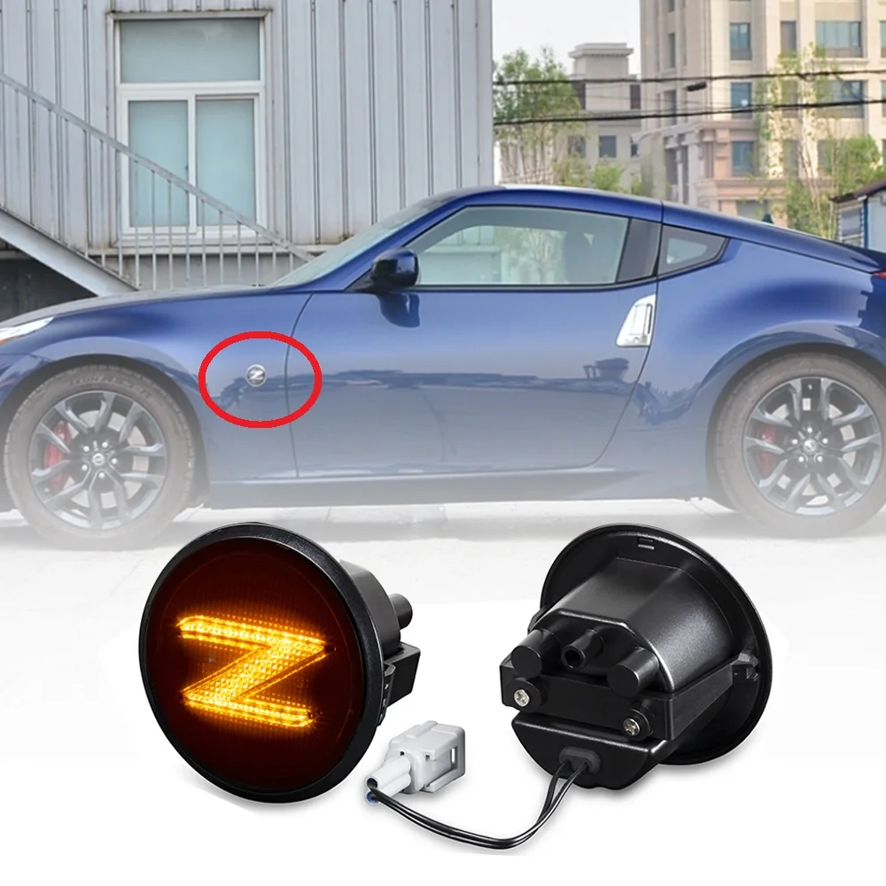 2X Led Dynamic Z Logo Side Marker Light Signal Sequential Blinker Accessories For Nissan Nismo 370Z 350Z Coupe Z34 Z33 2003-2020