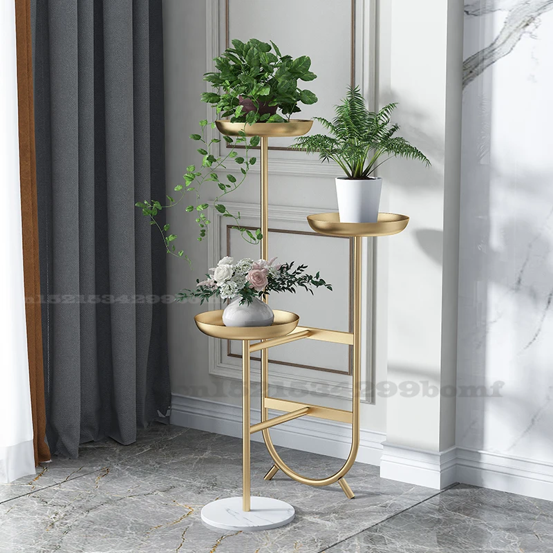 Nordic Light Luxury Floor Type Iron Flower Rack Thickened Baked Lacquer 3-layer Plant Tray Rack Living Room Decoration Shelf