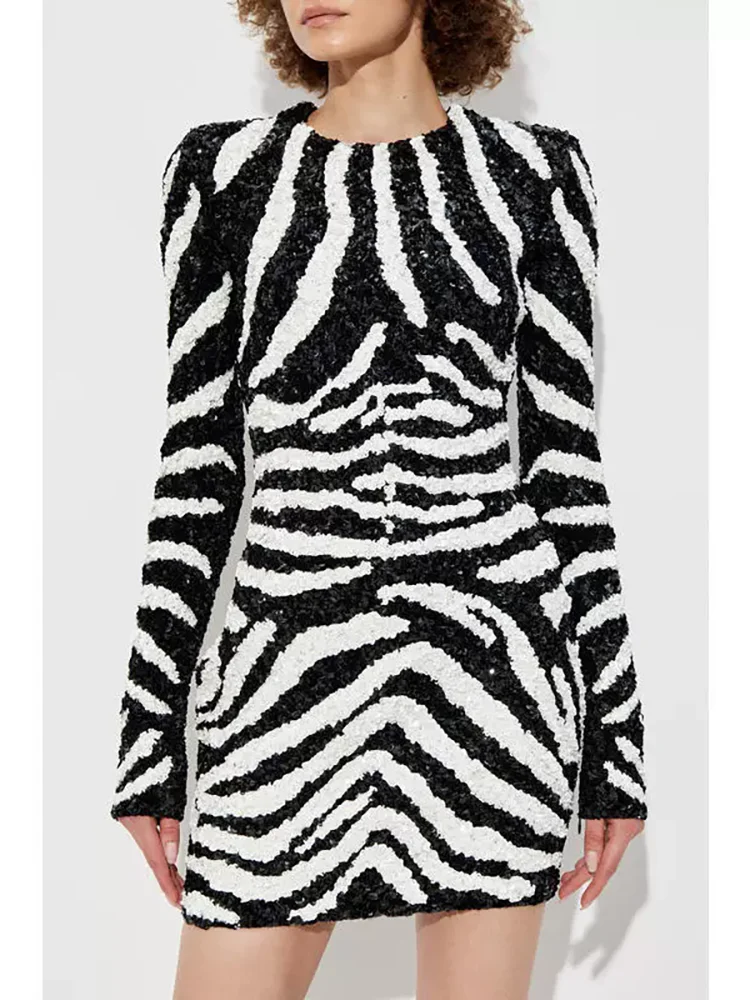 Высококачественное модное облегающее платье с круглым вырезом и блестками во