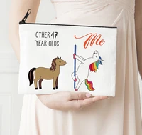 47 year olds makeup bag flowers horse printed canvas storage bag 2021 funny horse cosmetic bags for bride gift animal cosmetic