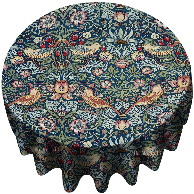 

Morris Strawberry Thief Botanic Art Nouveau Traditional Folk Colorful Mexican Bird Floral Symmetry Aesthetics Round Tablecloth