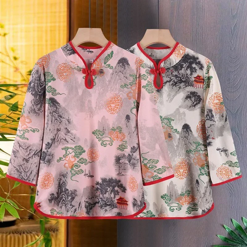 Винтажная рубашка для женщин среднего возраста одежда весна-лето тонкий новый