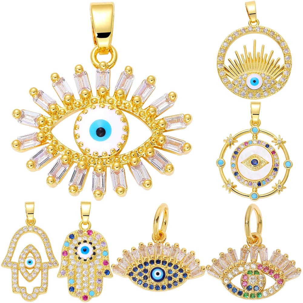 

Juya 18K Gold Plated Pendant Hamsa Hand Fatima Enamel Turkish Greek Evil Eye Charms Accessories For DIY Amulet Jewelry Making