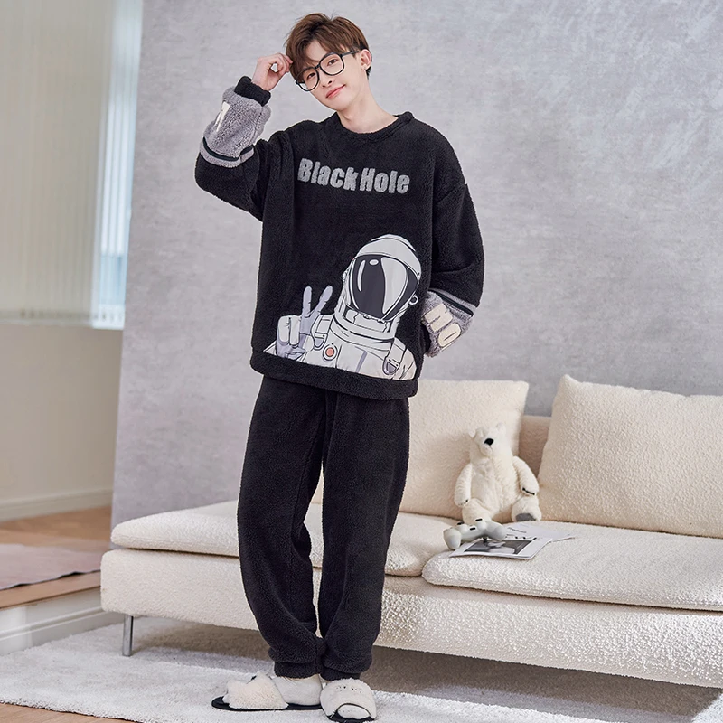 FUNISHI Men's pijama Inspissate Flannel Pajama Set Winter Pajamas Plus Size 4XL Cartoon Loose Version Pullover Sleepwear