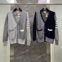 tb thom classic knit vertical stripe cotton breathable mens and womens high quality cardigan cardigan