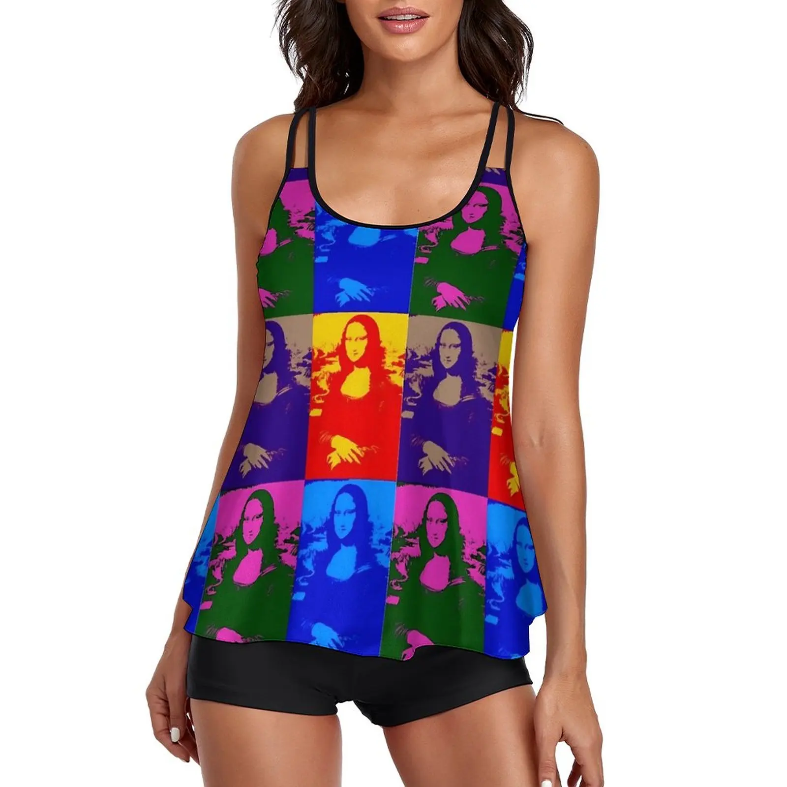 

Популярный купальник-танкини «Мона Лиза», купальник с забавным принтом Rave, комплект из двух предметов, стильный купальный костюм, пляжная одежда с рисунком большого размера