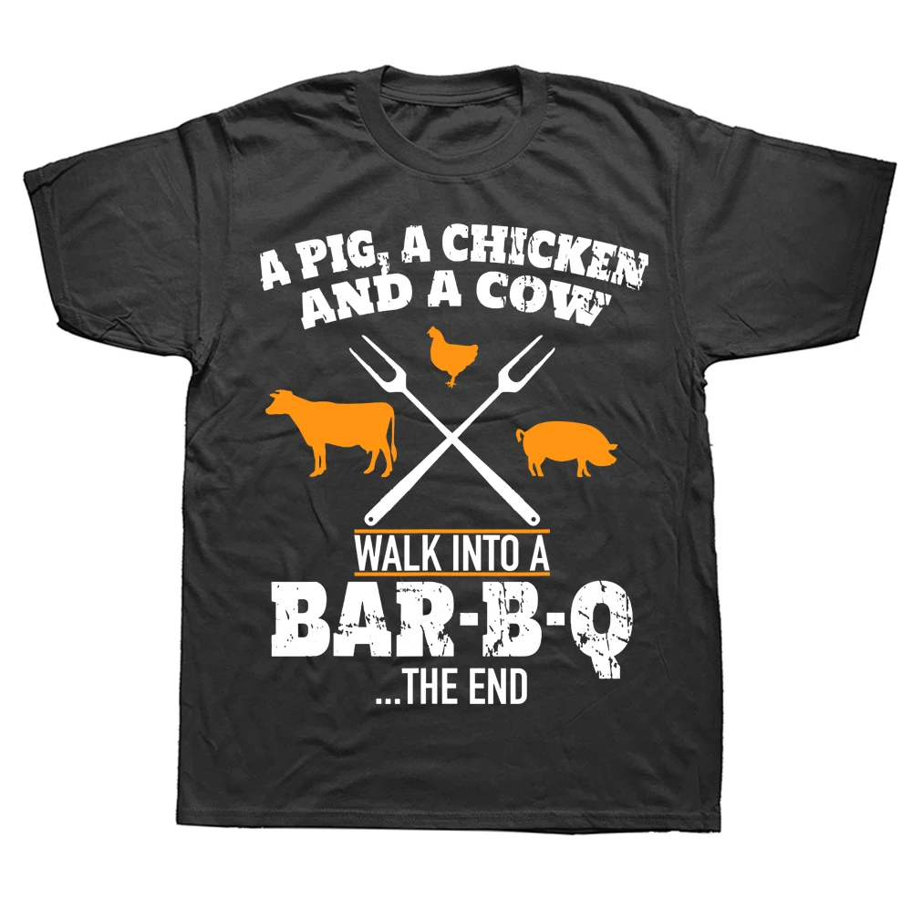 

Novelty Awesome A Pig A Chicken And A Cow Funny BBQ T Shirts Streetwear Short Sleeve Birthday Gifts Summer Style T-shirt Men