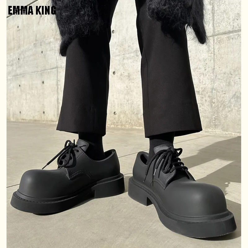 

Женские туфли с большим носком, черные кожаные спортивные туфли на резиновой подошве, на шнуровке, уличные мокасины на низком каблуке