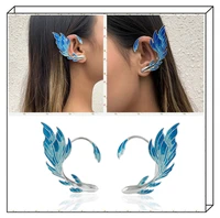 silver fish ear clip painted elf ear pin ear hook blue gradient earrings alloy oil dripping ear studs fashion womens earrings