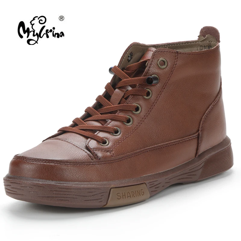 

New Arrival Women's Genuine Leather Vulcanize Shoes Lace Up Trend Comfortable Women Shoes Outdoor Fashion Women High Top Sneaker