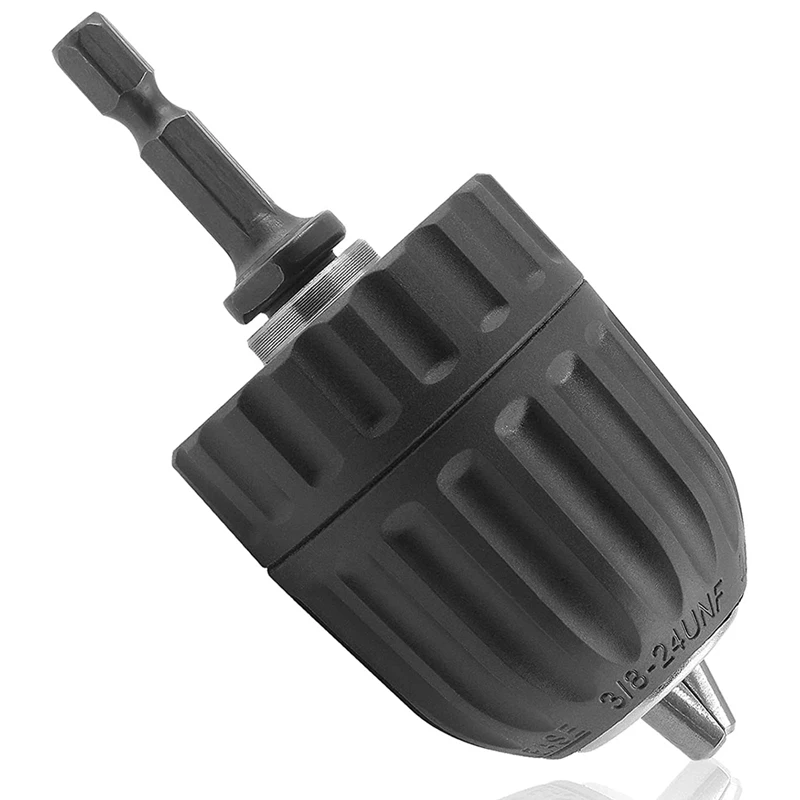 

3/8Inch Keyless Drill Chuck Adapter 0.8-10Mm, 1/4-Inch Hex Shank Drill Chuck Adapter, 3/8-24UNF Moun