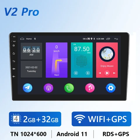 Podofo 2din Android12 Беспроводное радио 7in 9in Автомобильный мультимедийный проигрыватель общего назначения 4G