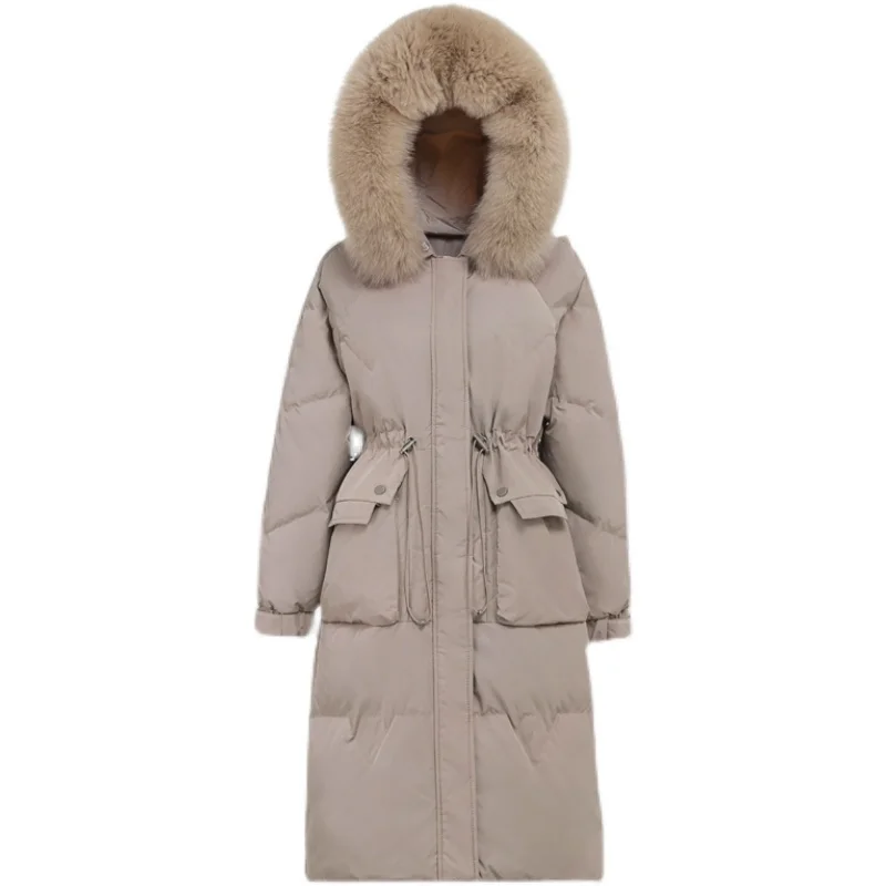 New Women Fox Fur Collar Long Down Jacket Casual Style Autumn Winter Coats And Parkas Female Outwear