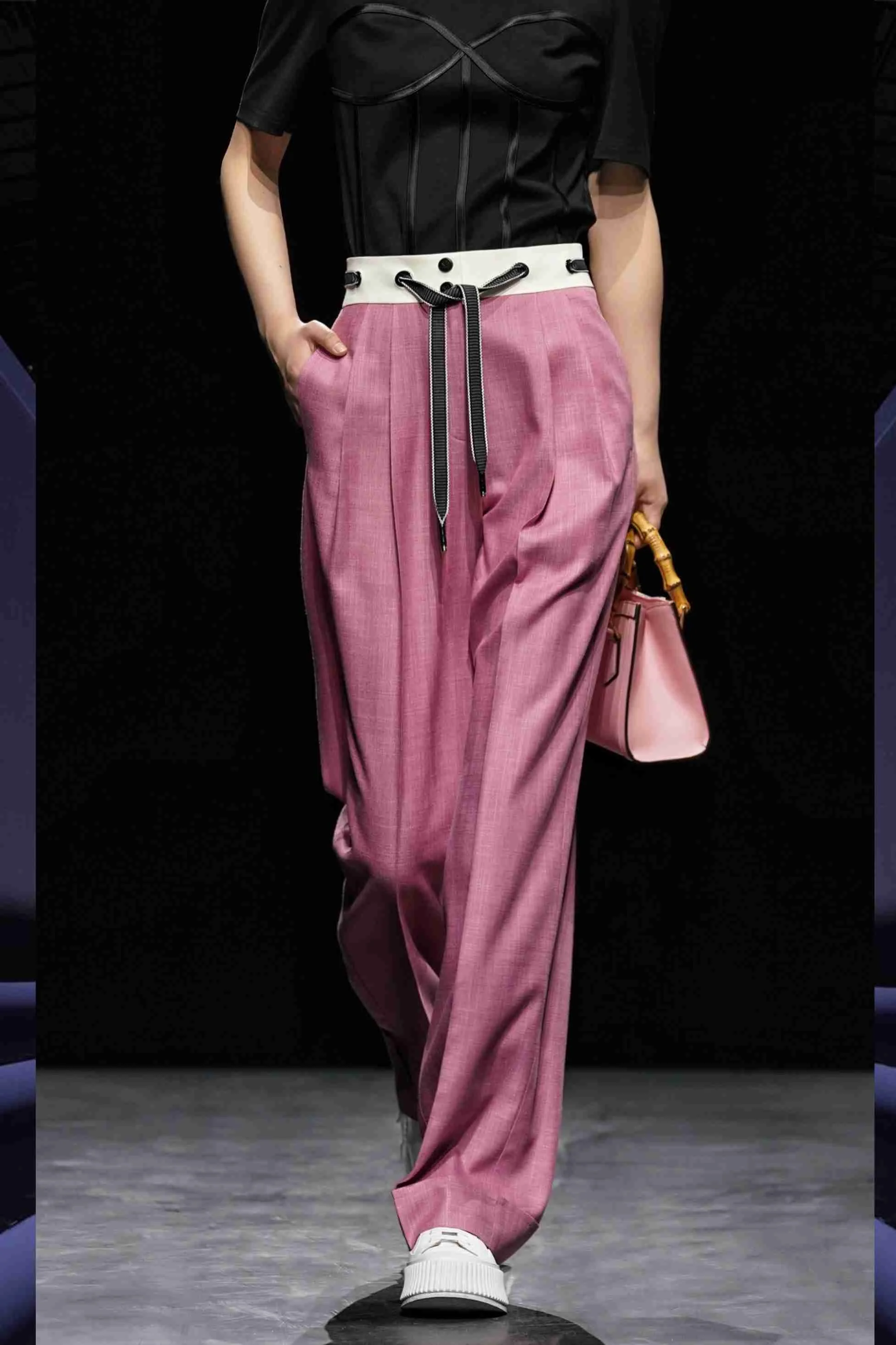 Однотонные широкие брюки Xiaojingjia с контрастной строчкой для женщин на весну и