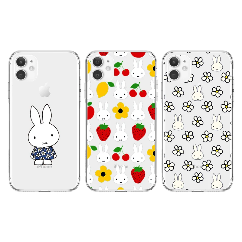 

Cute Cartoon Rabbit Transparent Phone Cases for IPhone 13 12 11 Pro Max Mini XS XR 8 7 6 6S Plus X SE2020 TPU Miffys Cover