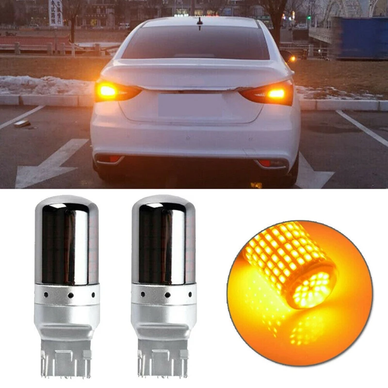 2 шт. хром 7440 T20 144SMD Янтарный Canbus безошибочная светодиодная лампа указателя