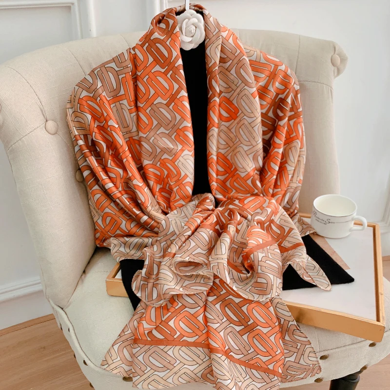 Роскошный шелковый шарф с принтом солнцезащитный для путешествий 2022x90 см шали