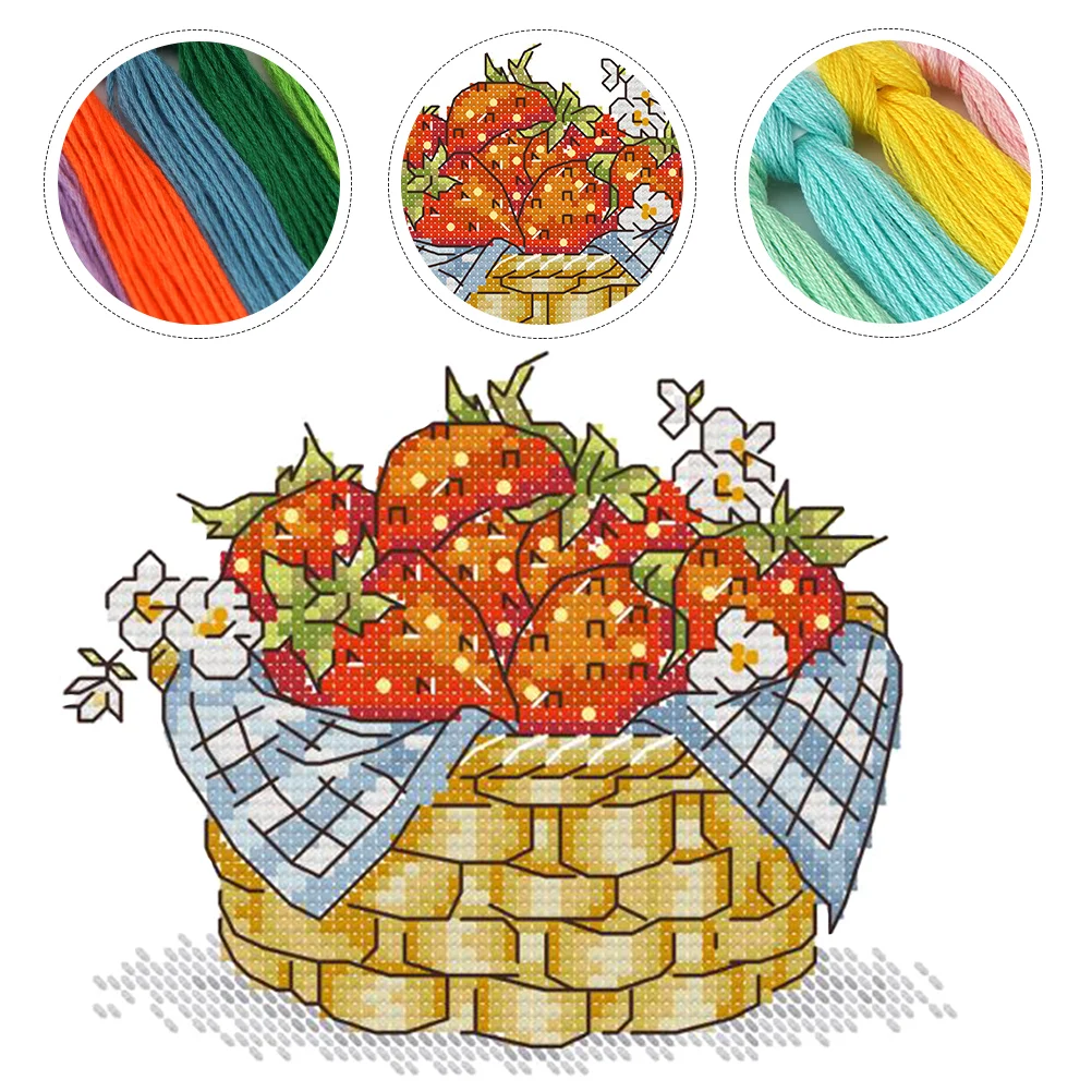 

Embroidery Crosskit Kits Stitching Fruits Strawberry Beginner Starter Material Practice Clothes Set Color Threads Tools Supplies