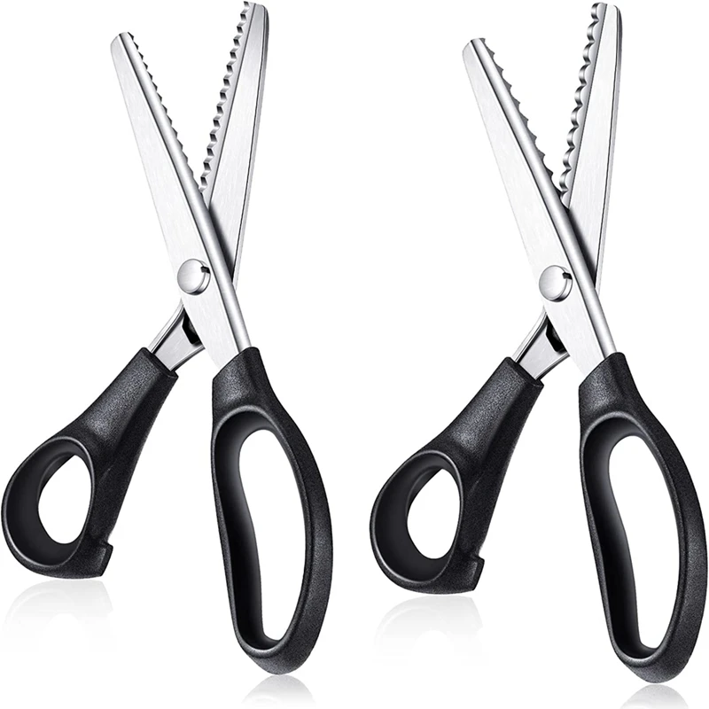 

2 PC Pinking Shears Stainless Scissors Black Handheld Serrated Crimping Dressmaking Sewing Supplies