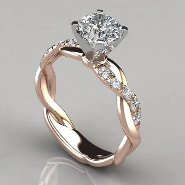 

2023 new Hot-selling two-color twist micro-diamond ring female princess wedding engagement zircon ring fashion ring кольца gift