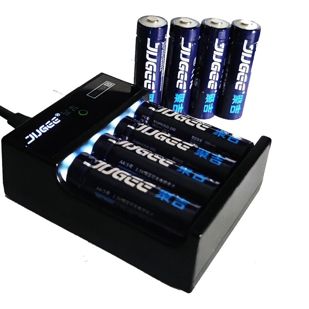 Jugee AA 1.5v 3000mWh AAA 1100mwh li-ion lithium usb rechargeable smart battery and charger on - Умная перезаряжаемая литиево-ионная батарея Jugee AA 1,5 В 3000 мАч AAA 1100 мАч с USB-зарядкой.