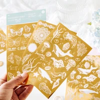 dimi 2pcspack nature gold foil stickers transfer printing label deco diary scrapbooking collage creative background stationery