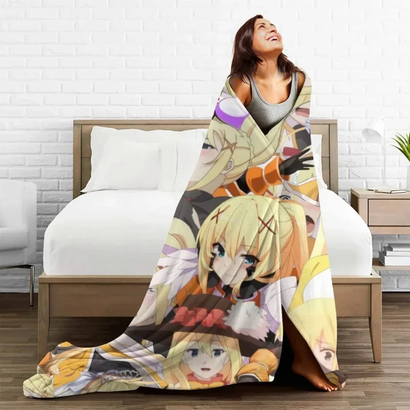 

Konosuba Darkness Collage Velvet Spring/Autumn Anime Multi-Function Super Warm Throw Blankets For Home Office Quilt