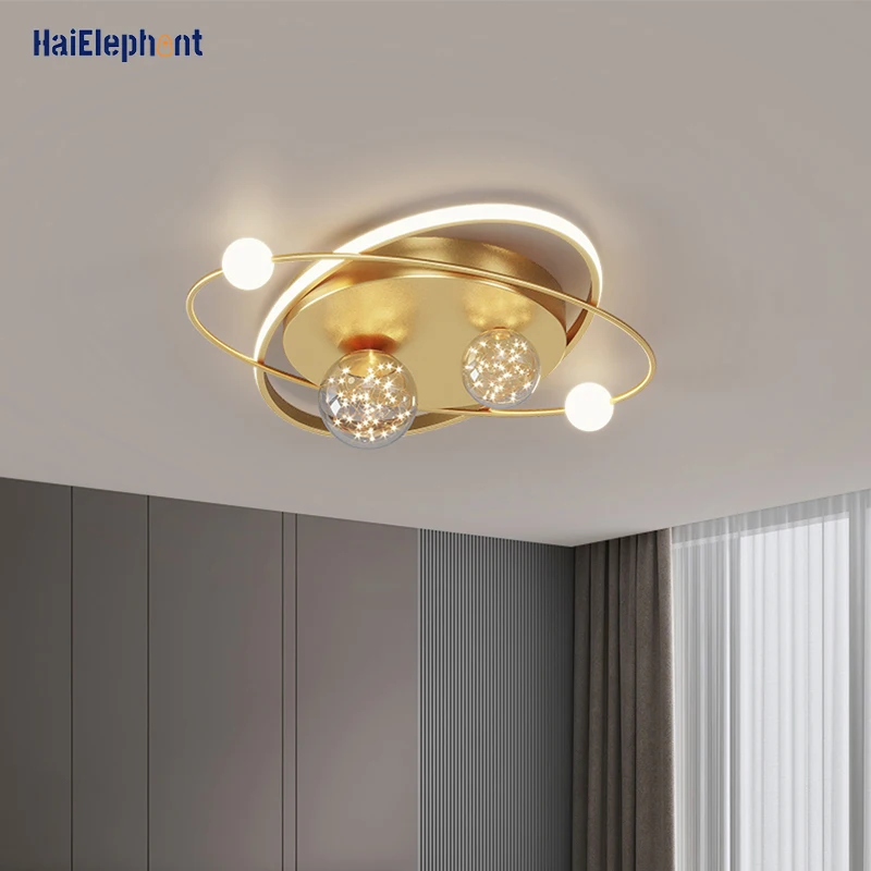 

Modern Black Gold Ceiling Chandelier Lamps For Children's Room Bedroom Study Surface Mounted Lights Home Deco Lighting Fixtures