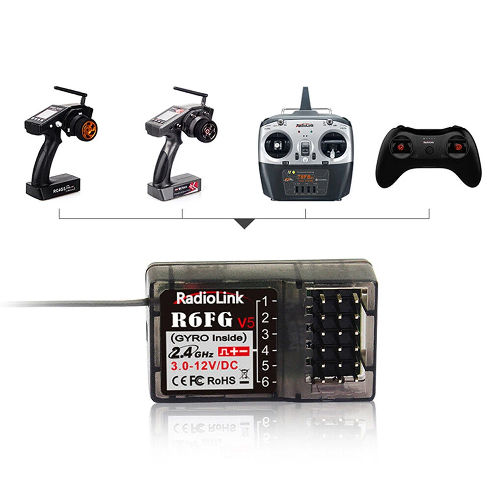 

Radiolink R6FG V5 2.4G 6CH FHSS Receiver Gyro Inside for RC6GS V2/RC4GS V2/T8S/T8FB RC Transmitter for RC Car Boat