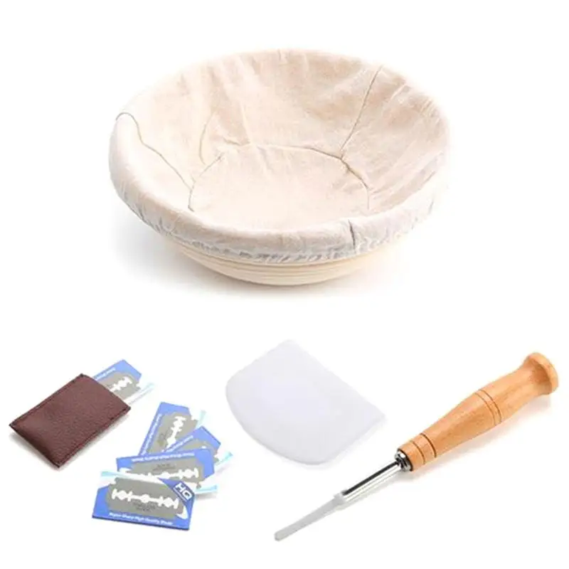 

Round Shape Bread Proofing Basket Sourdough Proving Container Metal Dough Scraper Bread Bag Kit