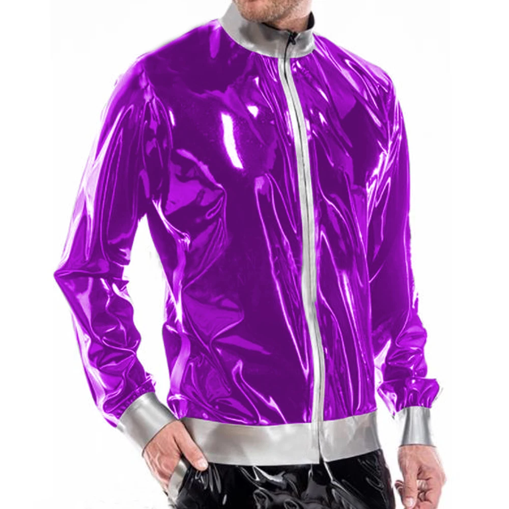 Мужской латексный спортивный топ на молнии с длинным рукавом топы для бега и