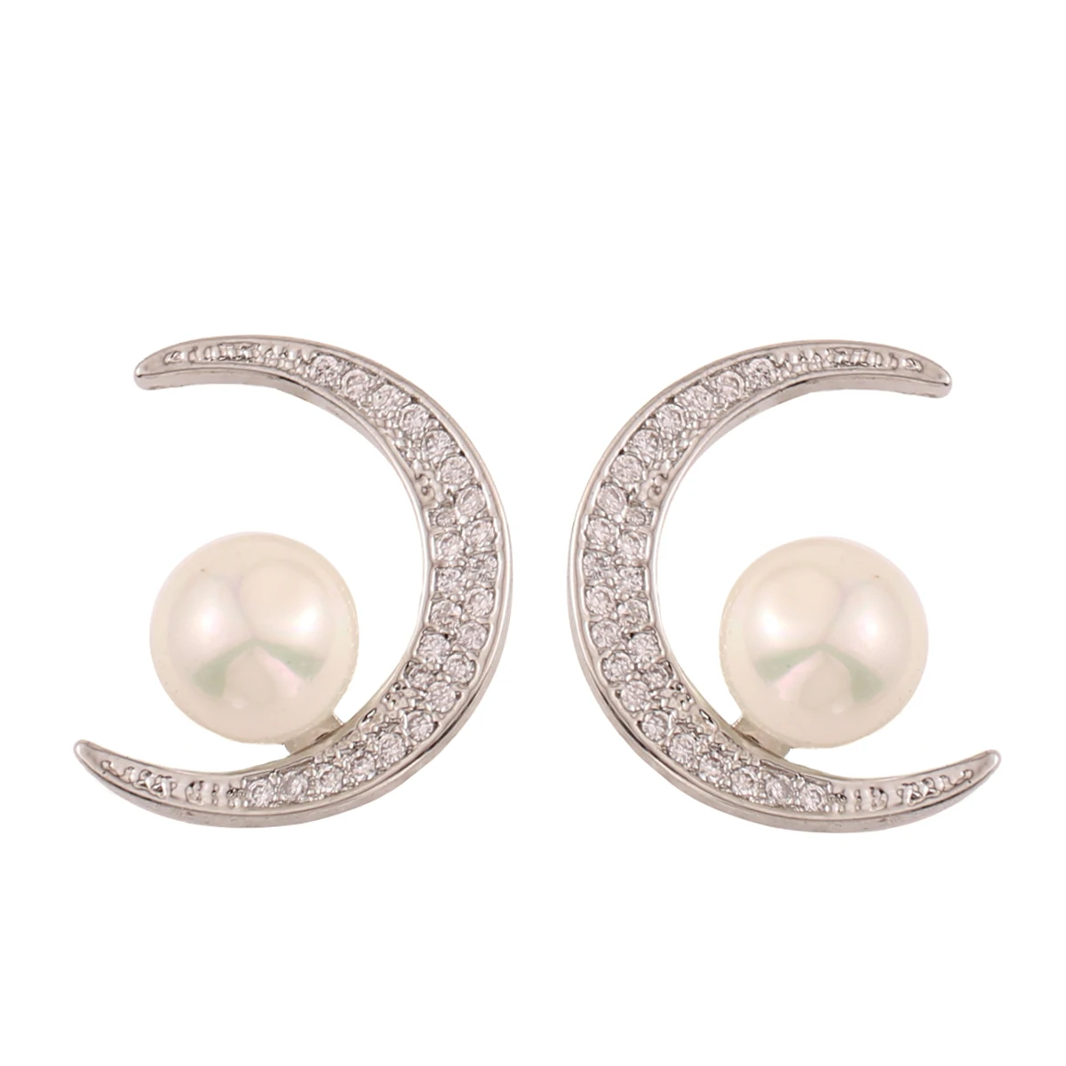 

CARTER LISA Korean Design Pearl Moon Silver Color Stud Earrings for Woman Fashion Ear Jewelry Accessories