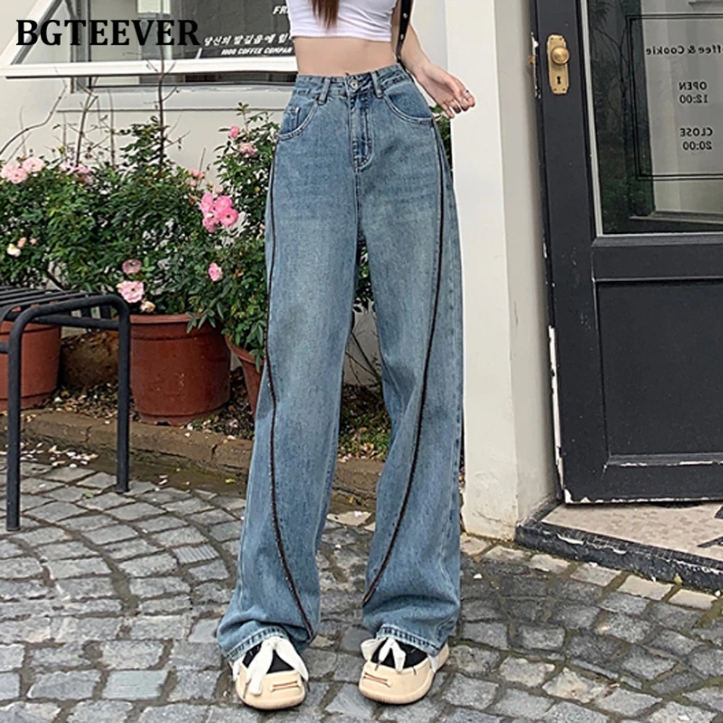 

Модные стильные свободные женские джинсовые брюки BGTEEVER с широкими штанинами, женские джинсы с высокой талией и карманами в пол, весна 2023