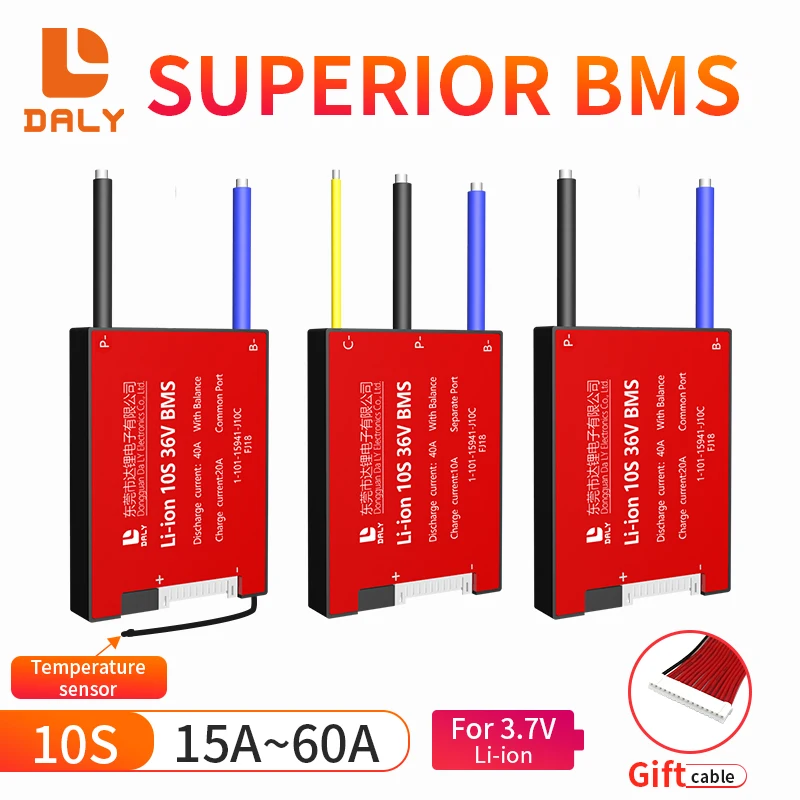 Daly Li-Ion BMS 10S 36v 15A 20A 30A 40A 50A 60A с функцией температурного датчика и балансировкой платы литиевой батареи li-ion BMS