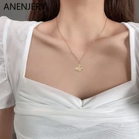 anenjery 316l stainless steel zircon butterfly necklace korean fashion ladies clavicle necklace festive party jewelry gift