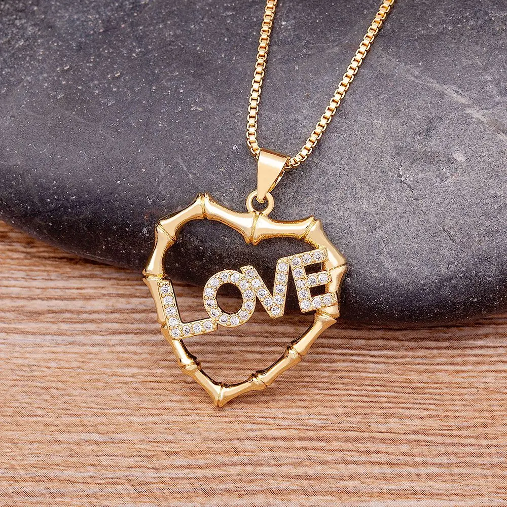 

Nidin Romantic Love Letters Heart Shape Pendant Necklace for Women Zircon Crystal Jewelry Engagement Wedding Party Accessories